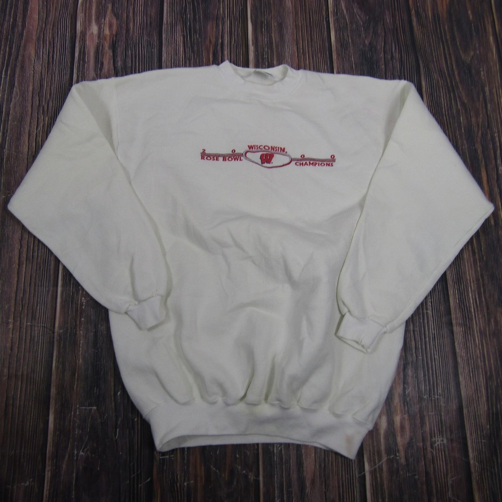Vintage Wisconsin Rose Bowl Sweatshirt Mens Large White Tultex 2000 Champions